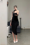 Un Morceau elastic lace sloping half skirt UM231XZ12 black PUM40
